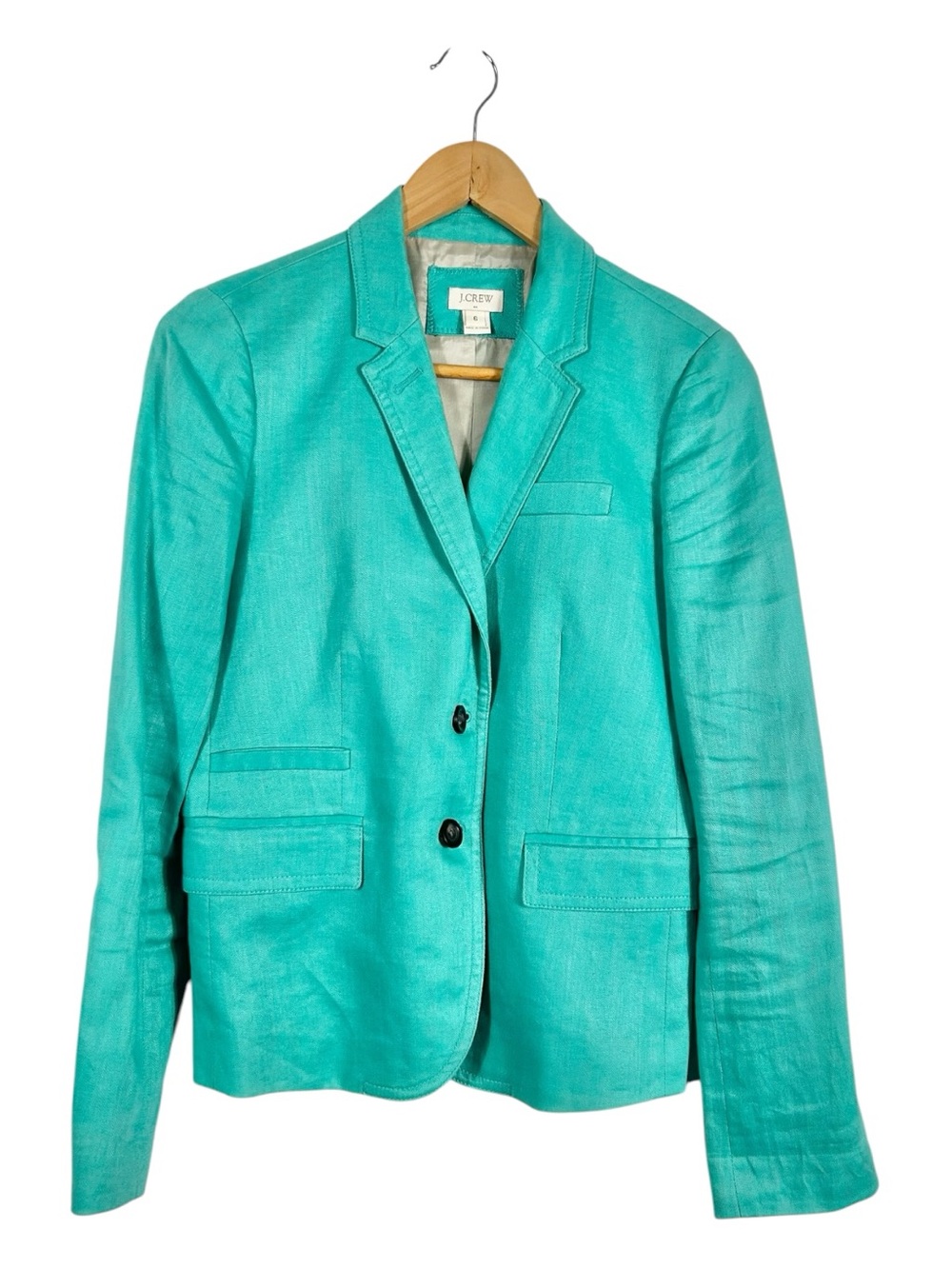 J.Crew Aqua Teal‎ 100% Linen Blazer Size 6